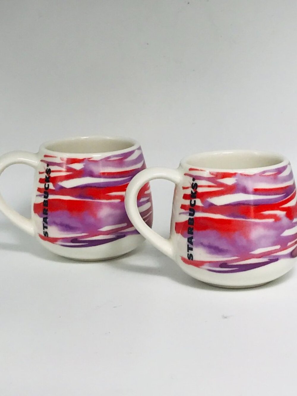 Set of 2 Starbucks Espresso Mugs Mini Watercolor Red Purple 2016